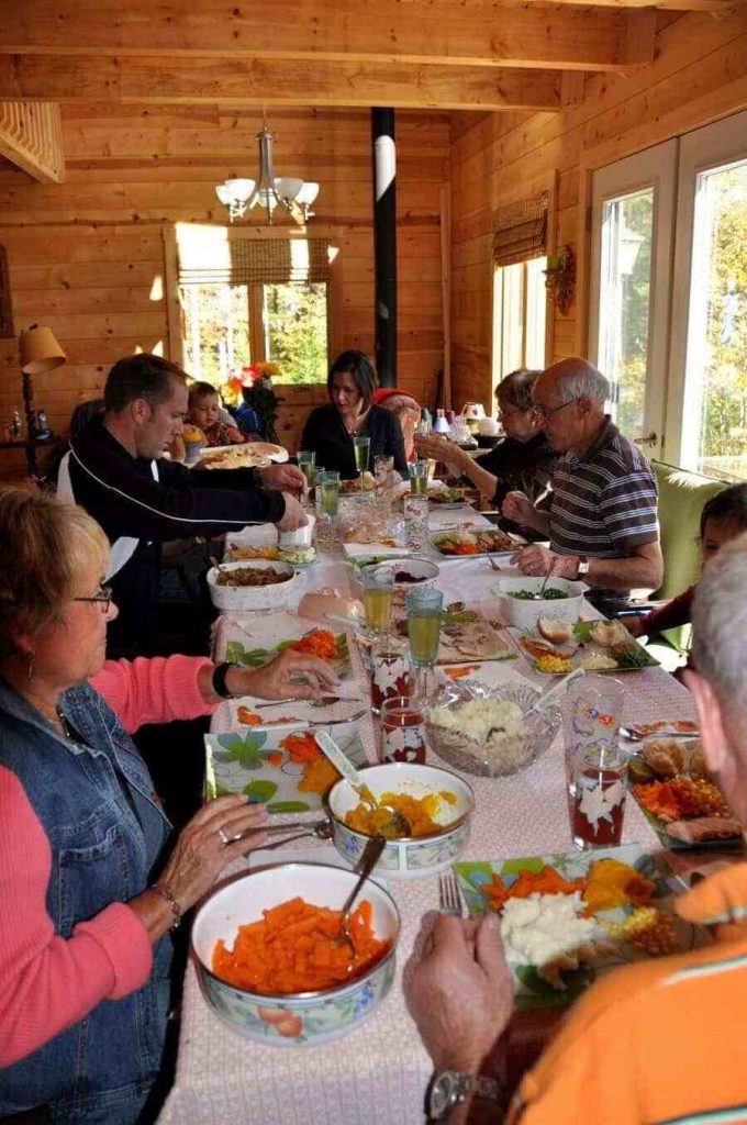 An image of a family having thanksgiving dinner together