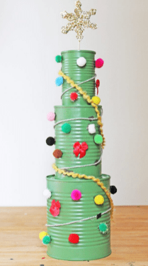 An image of a Christmas tree made of tin cans 
