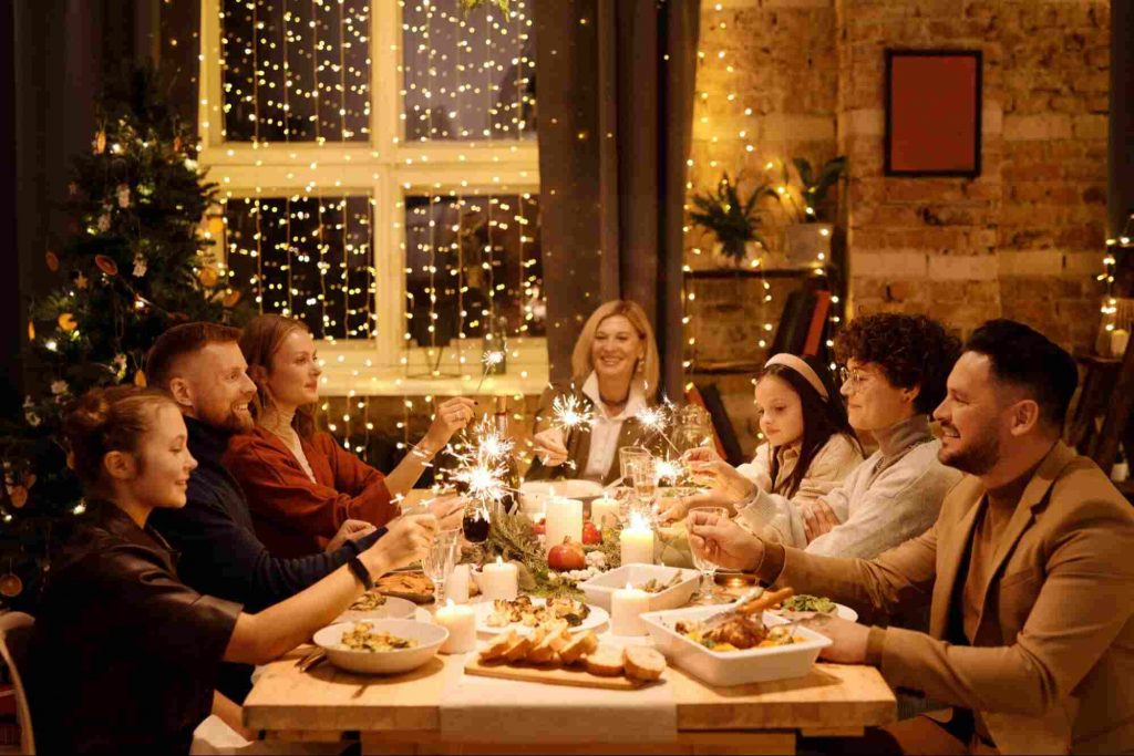 Image of a family having a Christmas dinner 