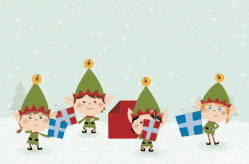 A GIF of elves dancing 