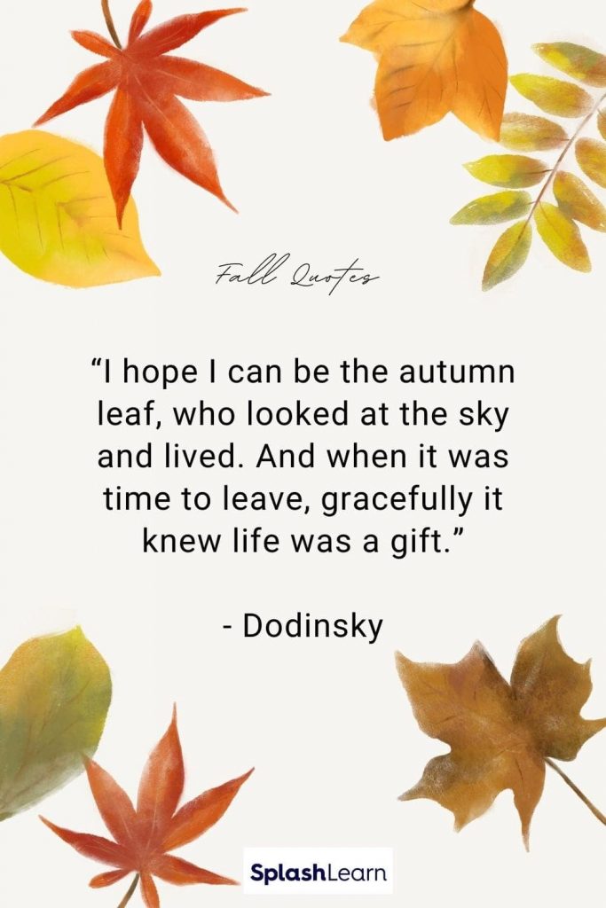 Image of fall quotes - “I hope I can be the autumn leaf, who looked at the sky and lived. And when it was time to leave, gracefully it knew life was a gift.”- Dodinsky