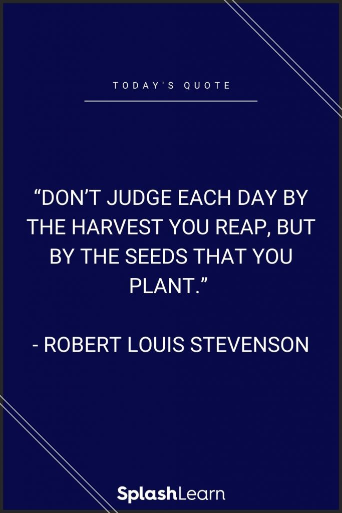 Image of'reap what you sow' quote - “Don’t judge each day by the harvest you reap, but by the seeds that you plant.”  - Robert Louis Stevenson