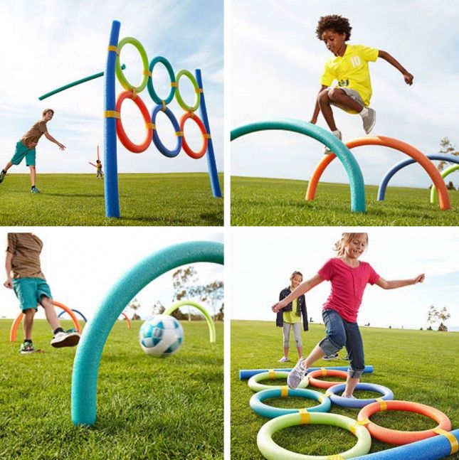 Image of kids playing outdoor games with hurdles 