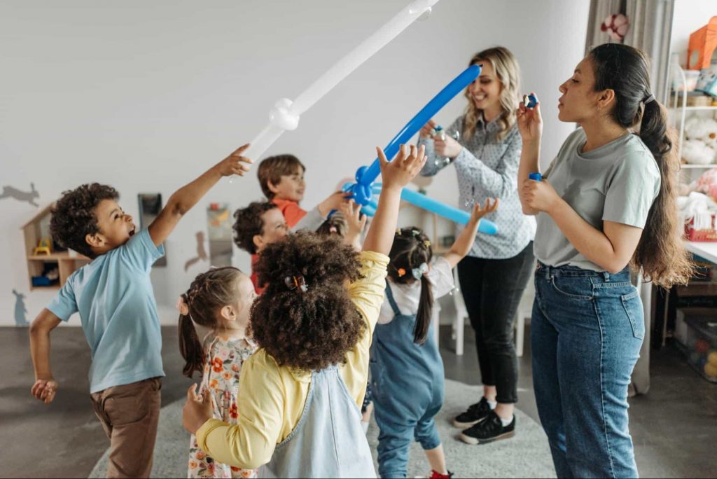 Kids playing in classroom