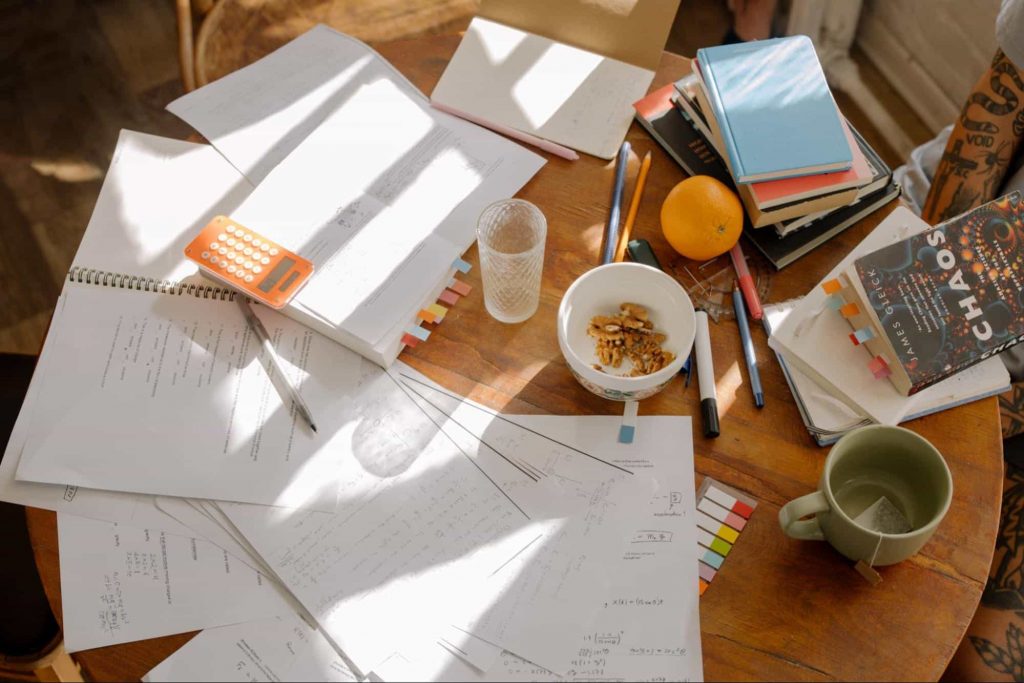 Notes scattered on a table