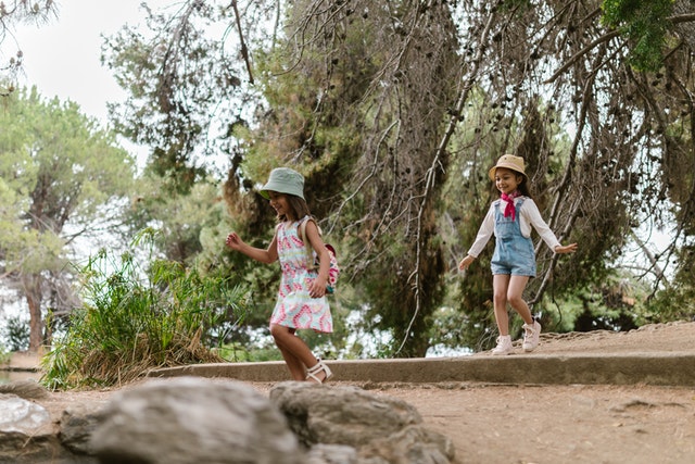 Girls on a hike for outdoor classroom