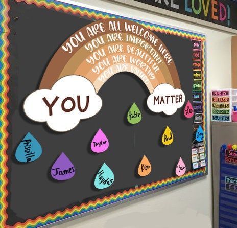 Rainbow based monsoon classroom decoration ideas
