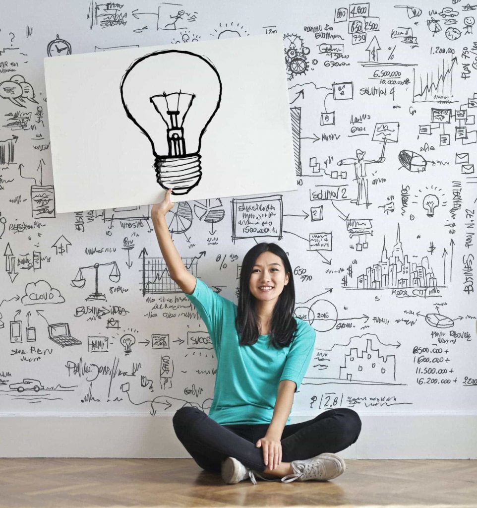 Image of a girl holding an image of a bulb