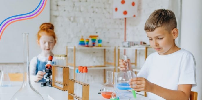 Image of kids doing STEM activities in classroom