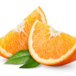 Orange fruit slice isolated on white.