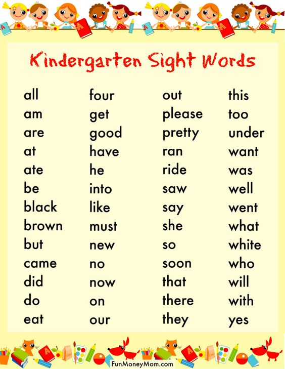 Inforgraphic of kindergarten sight words