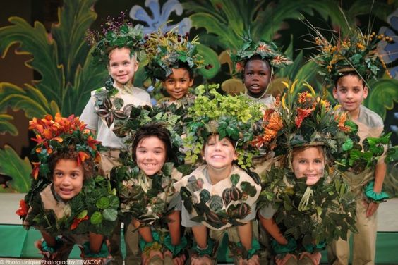 Children dressed as forest characters for play theater for kids
