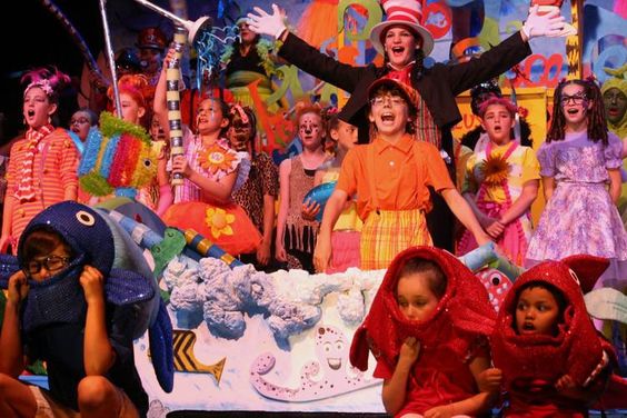 Children singing in chorus in play theater for kids Children singing in chorus in play theater for kids