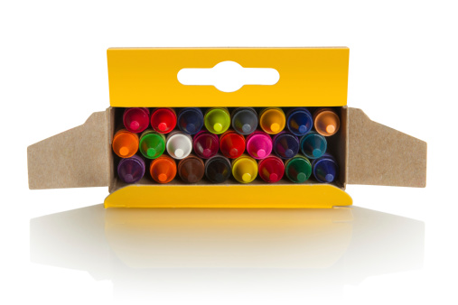 Crayons Box isolated on white background