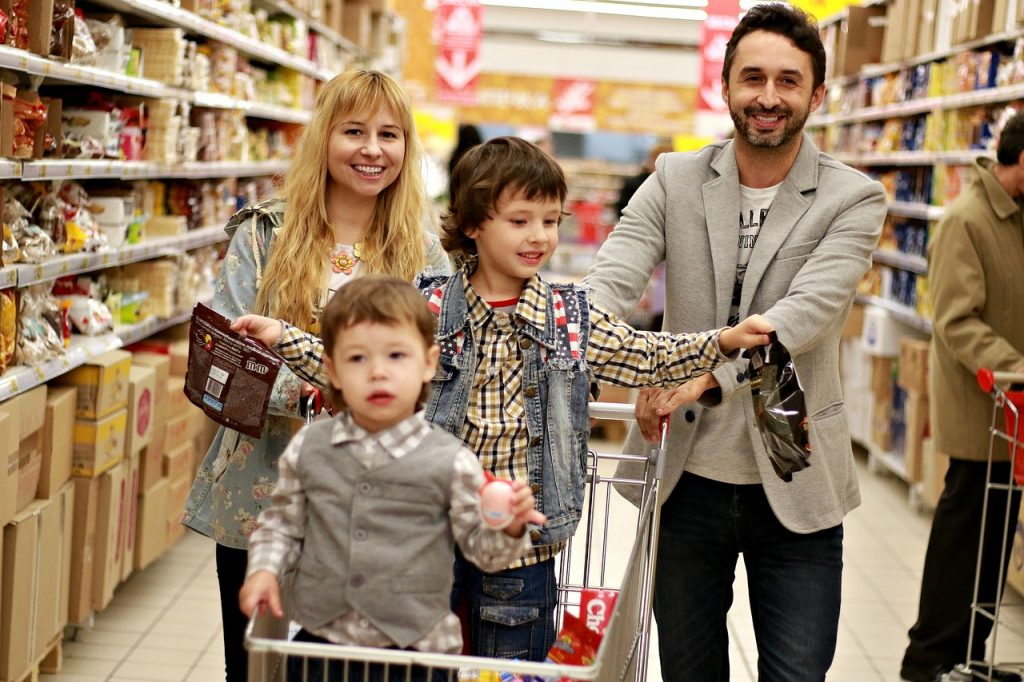 A family shopping in a store