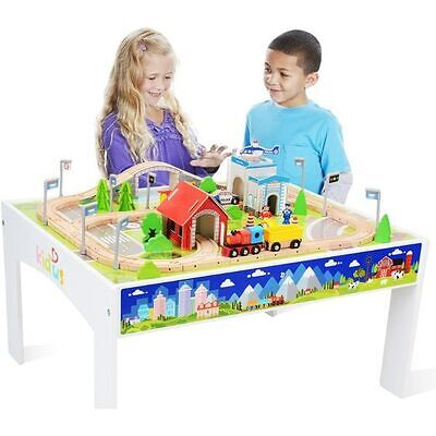 Young boy and girl playing with a train set