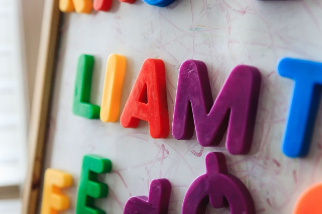 Magnetic letters on a whiteboard