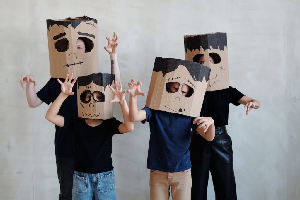 Family dressed as Frankensteins monster for halloween