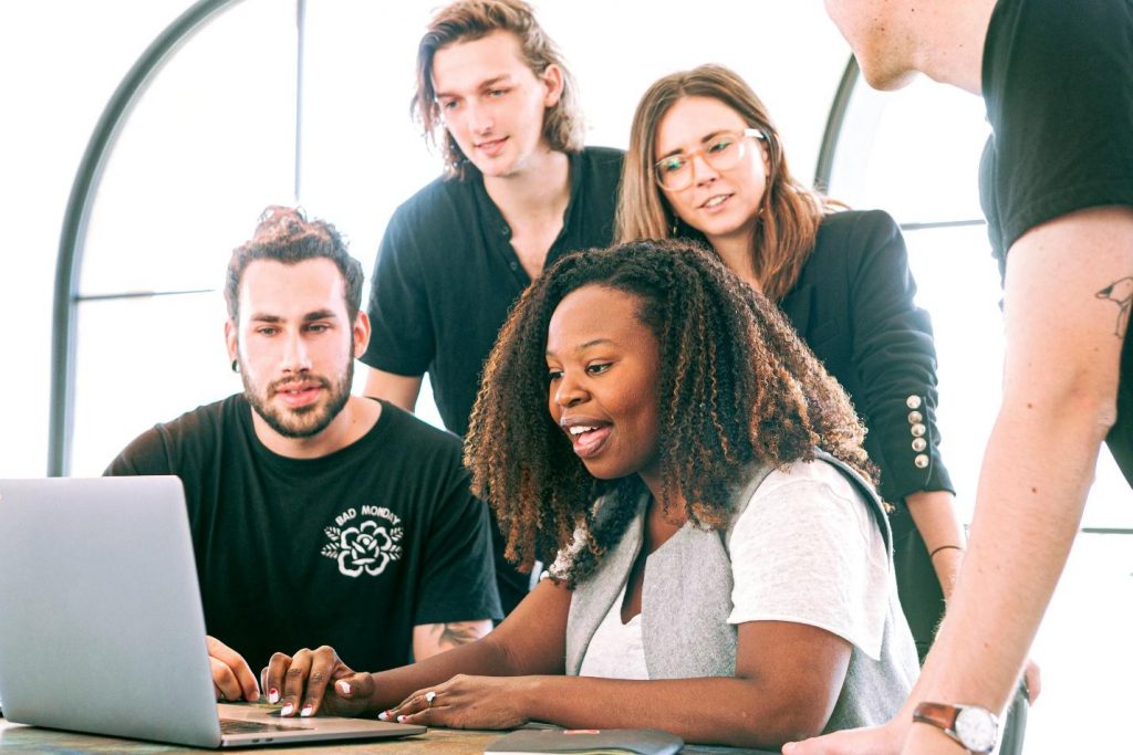 Woman sharing a presentation with others