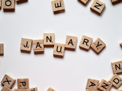 Wooden tiles with letters spelling out January