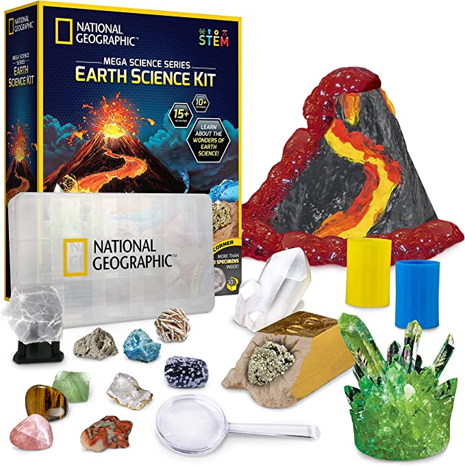 The box and elements of the National Geographic Earth Science Kit