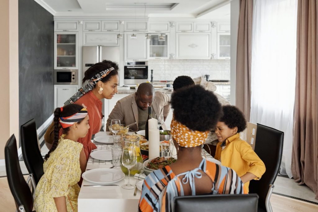 Family having dinner together