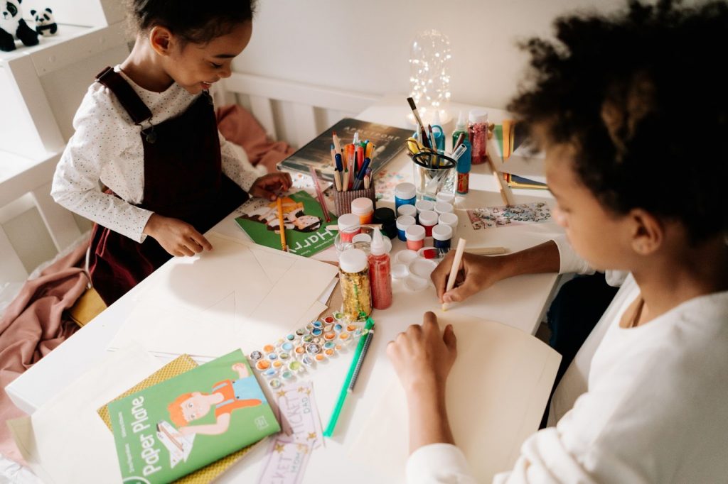 Little girls doing artwork together