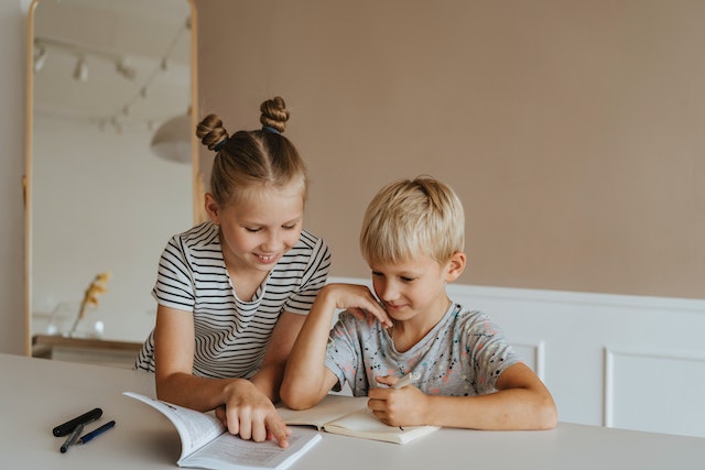 Kids working on homeschool math