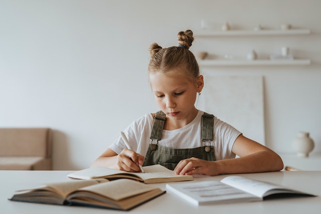 Child finishing homework