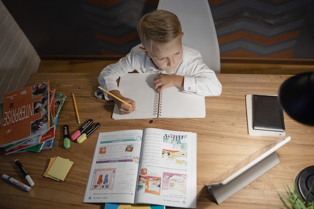 Child completing homeschool test