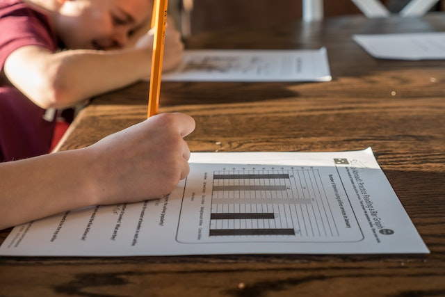 Children working on homeschool assignments