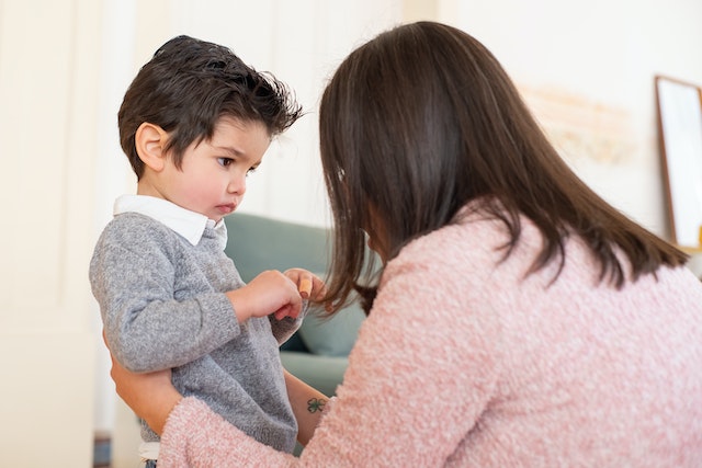 Mother asking son open ended questions