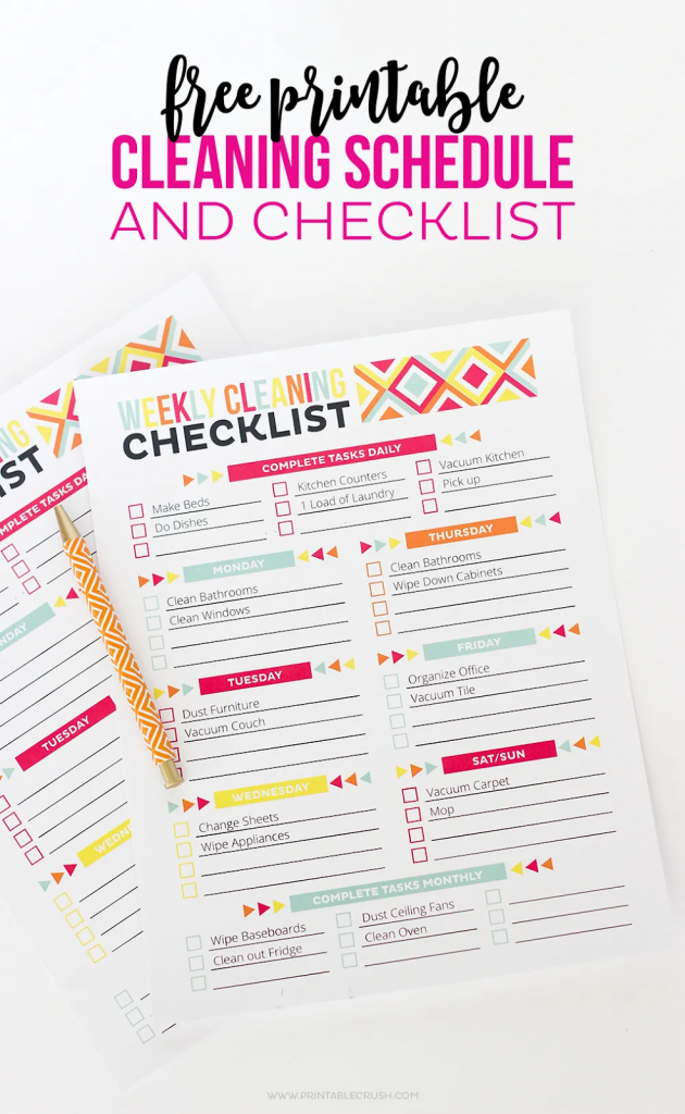Printable Crushs weekly chore chart