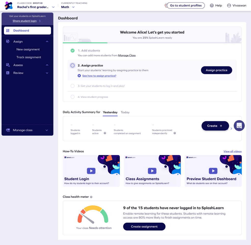 Splashlearn Dashboard