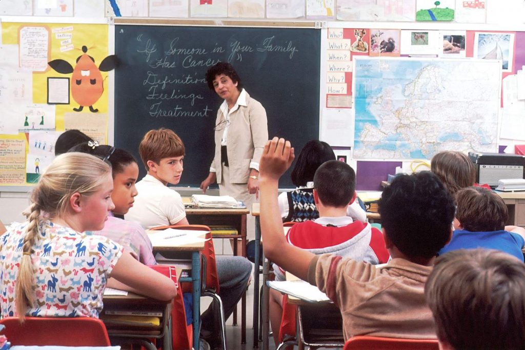 Kid raising hand in classroom