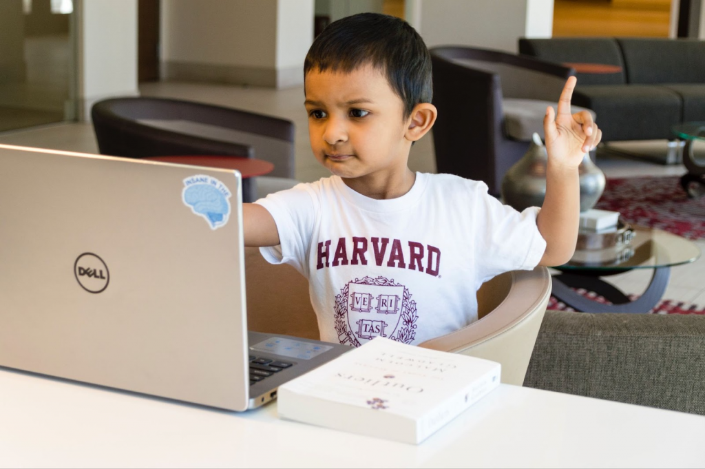 Kid studying in online class