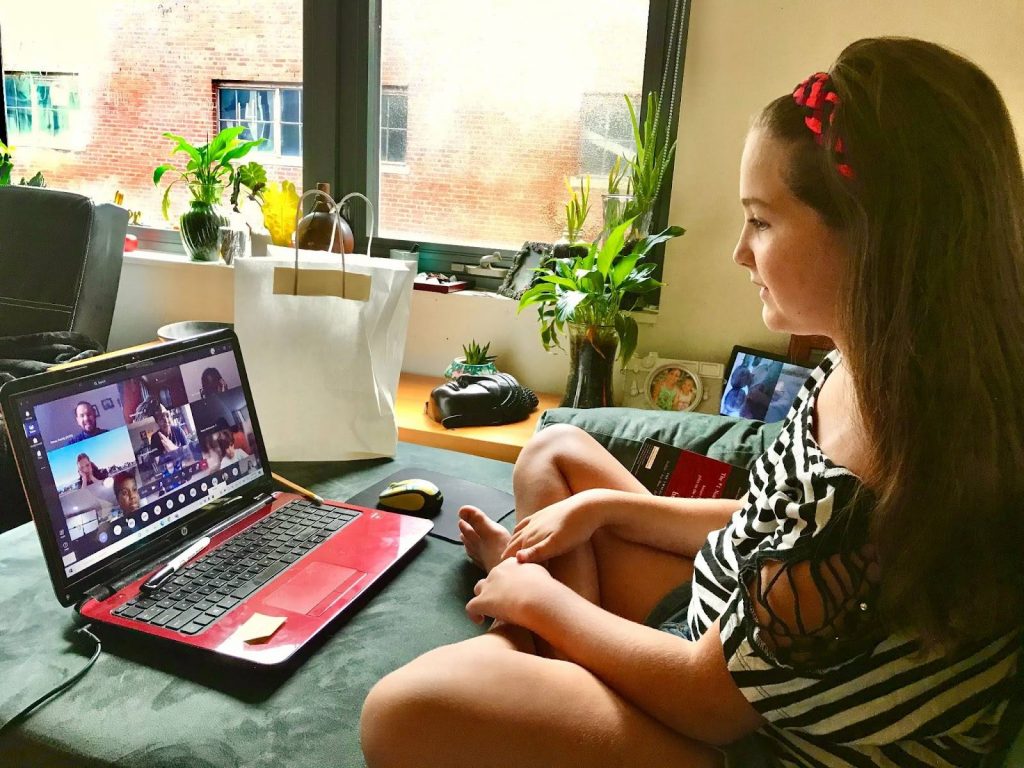 Girl on a zoom call on laptop