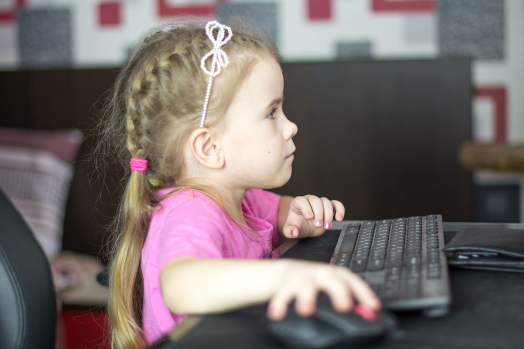 Girl studying on a computer