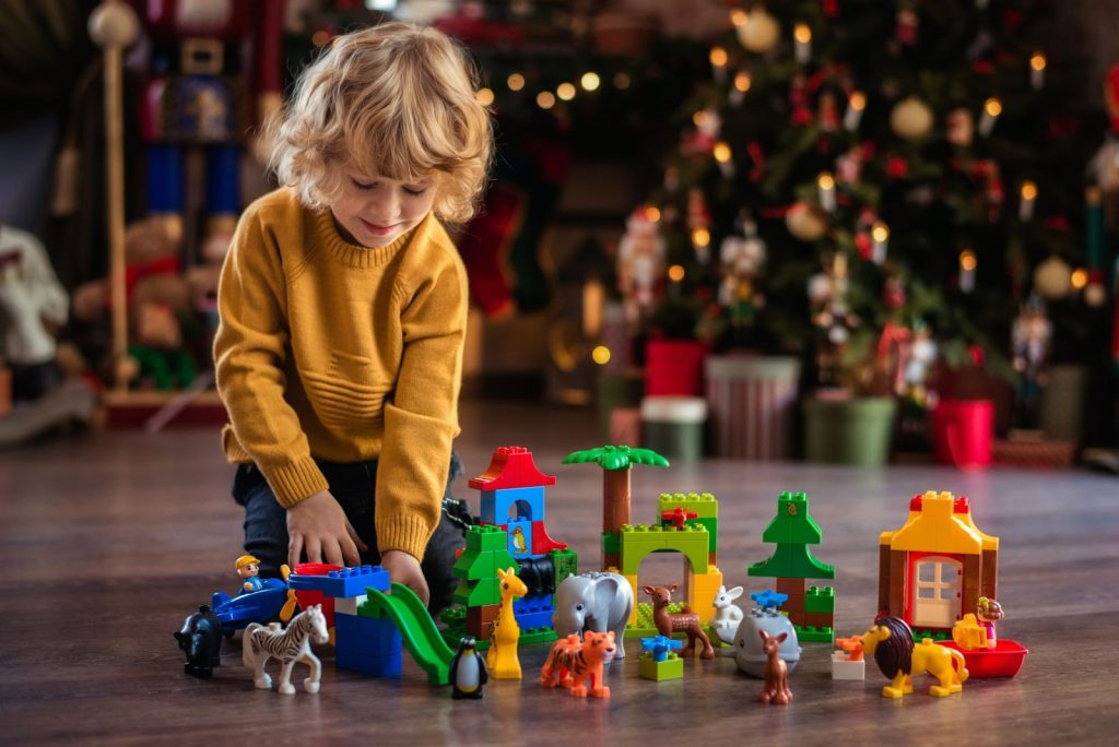 A child playing building blocks