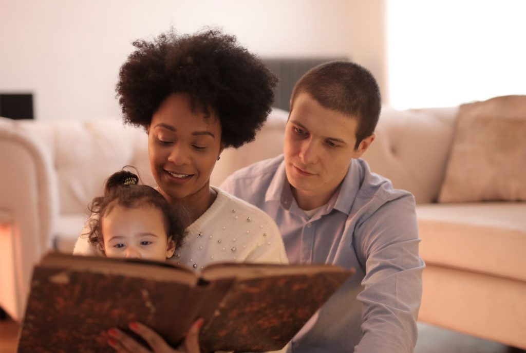 Family reading storybook