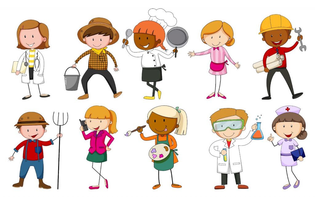Illustration of kids dressed in different profession uniforms