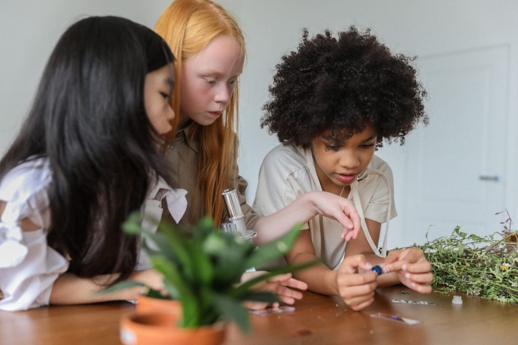 Girls doing exploring science together