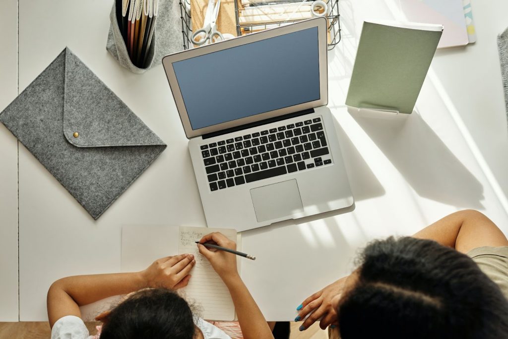 Mother and child studying