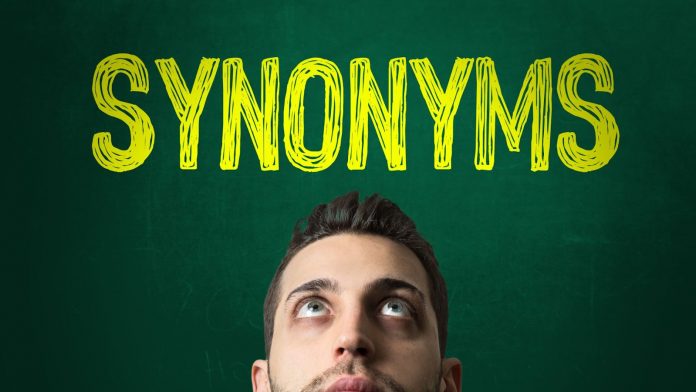 A guy looking up at synonym written