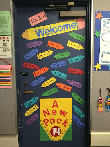 Classroom door decorated to welcome students