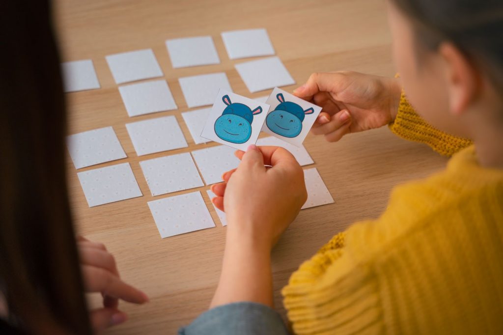 Kids playing memory game