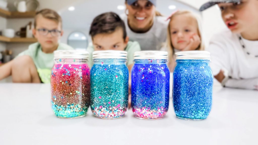 Glitter color jar on the table