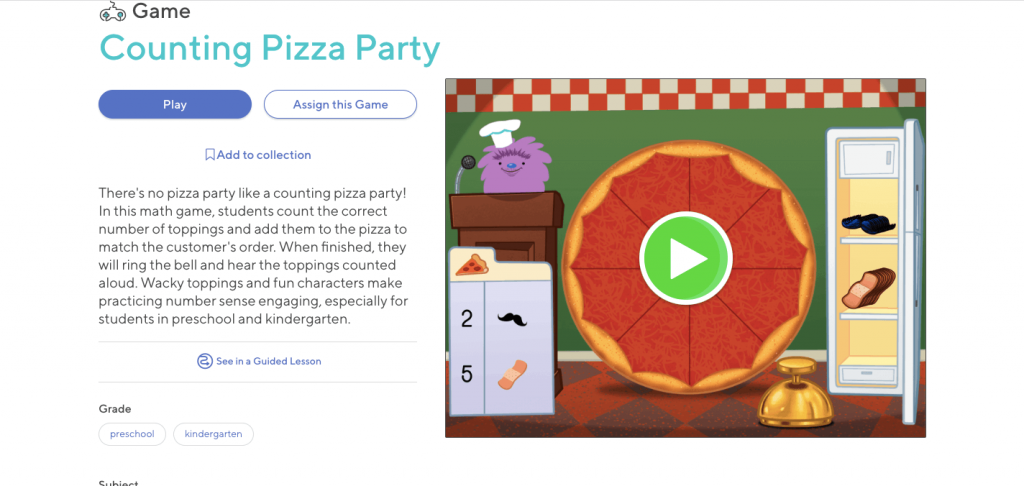 Counting pizza party dashboard