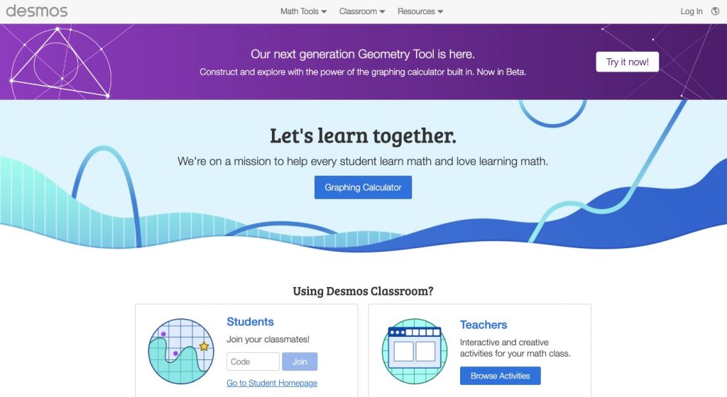 Desmos homepage