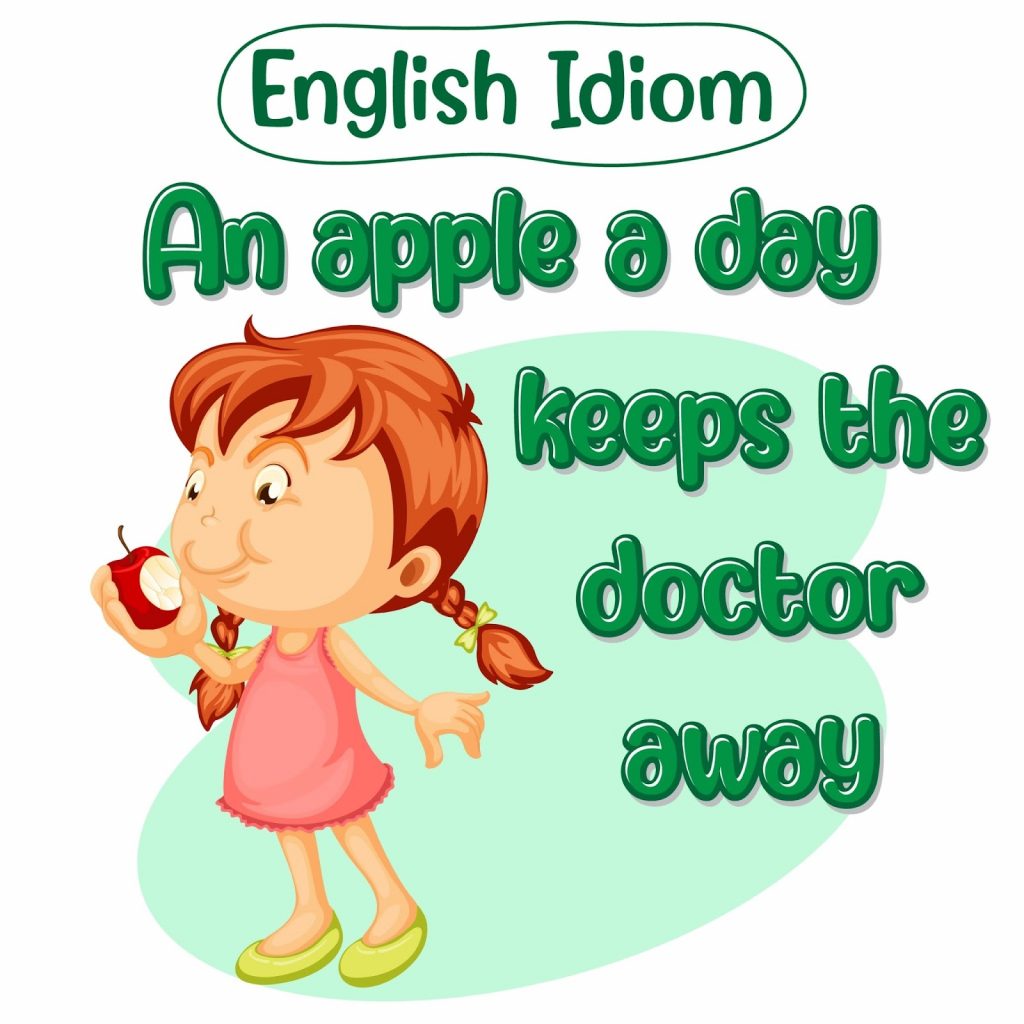 Illustration of a girl eating apple